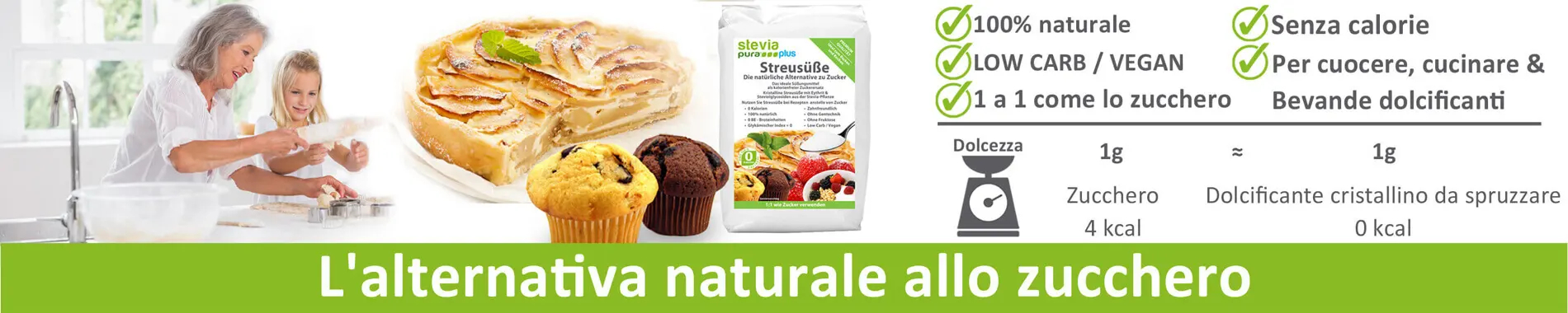 ERITRITOLO + Stevia | DOLCE GRANULATO DI STEVIA 1 a 1...