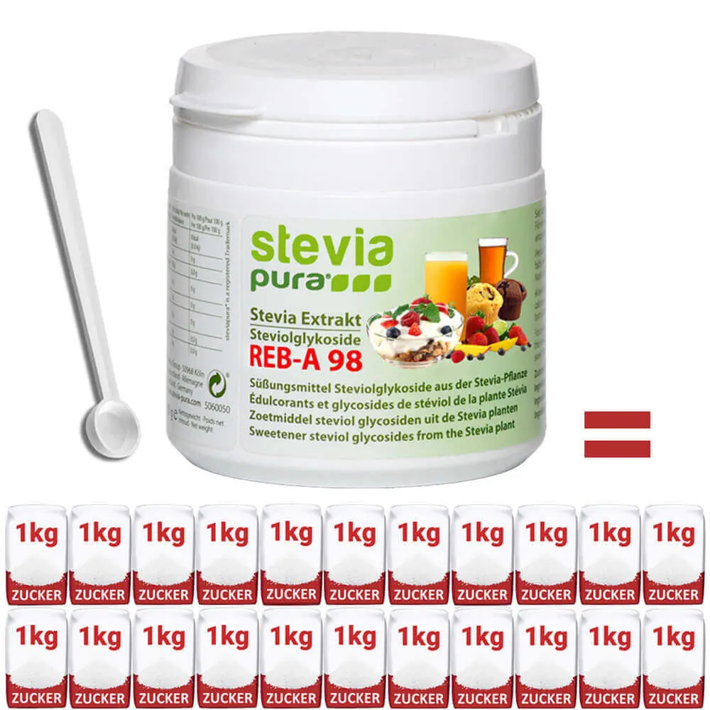 Reines Stevia-Extrakt kaufen mit Dosierlöffel Reb-A 98% Zuckerersatz