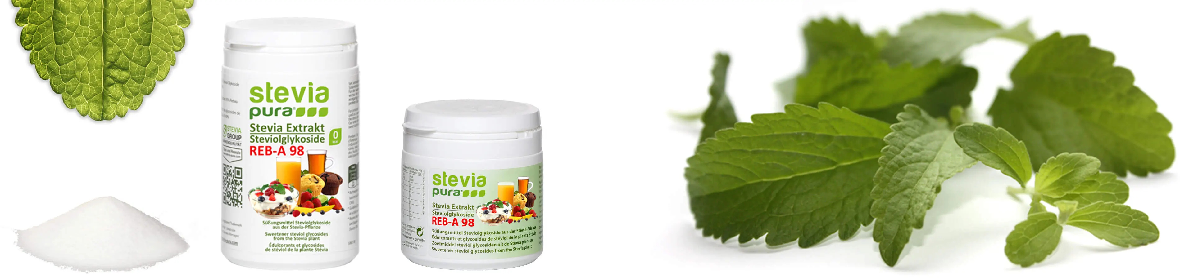 Steviol glycosides are the sweet compounds of the Stevia plant. Pure Stevia powder is used as a sugar substitute or sweetening agent.