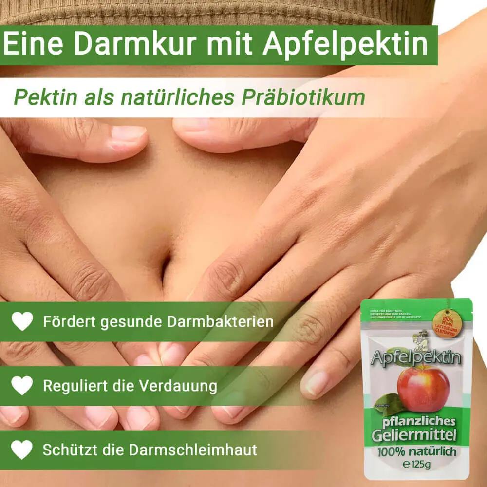 Apfelpektin als Ballaststoff-Supplement für Darmkuren zur Gewichtsreduktion verwenden.
