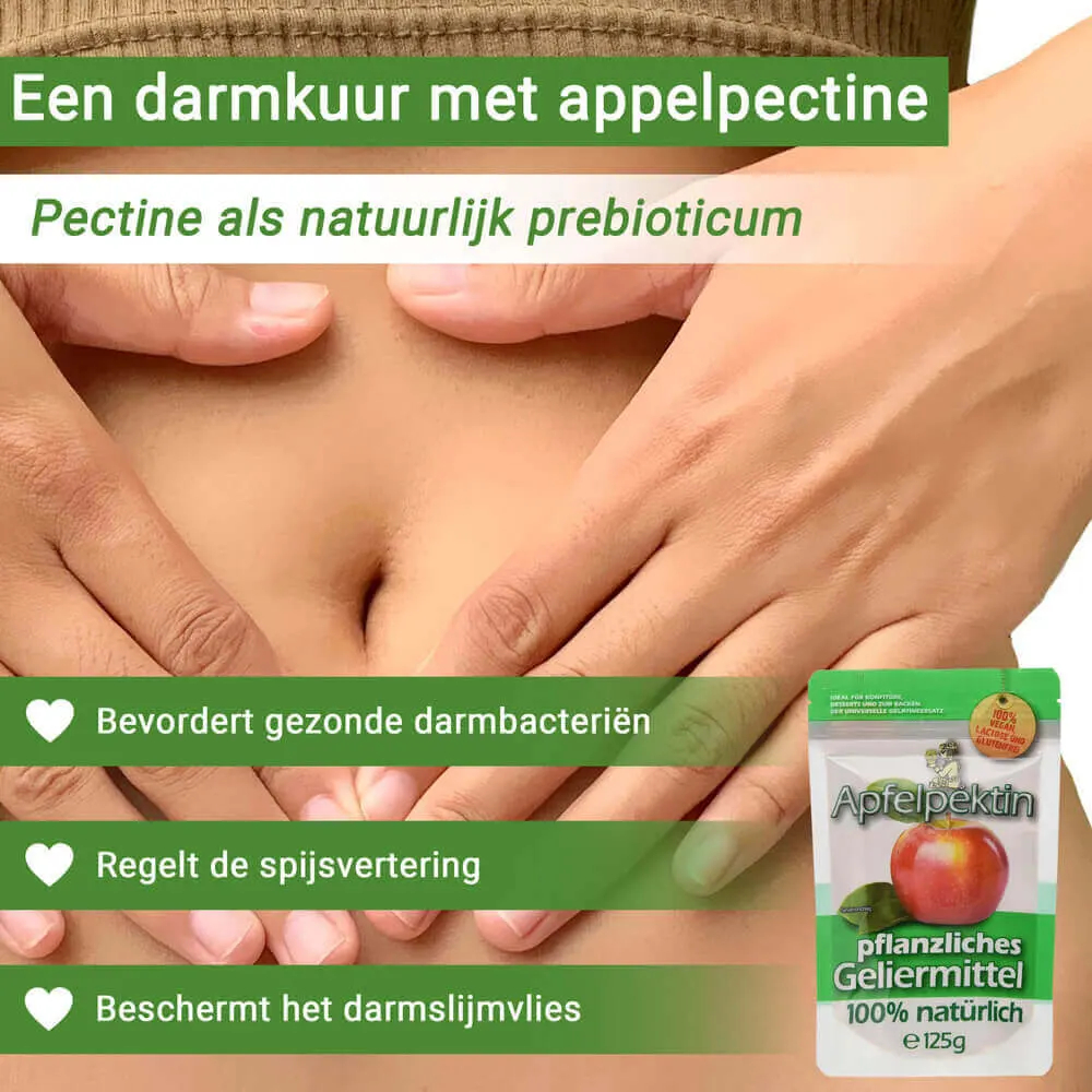 Appelpectine als voedingsvezelsupplement voor darmkuren ter gewichtsvermindering.