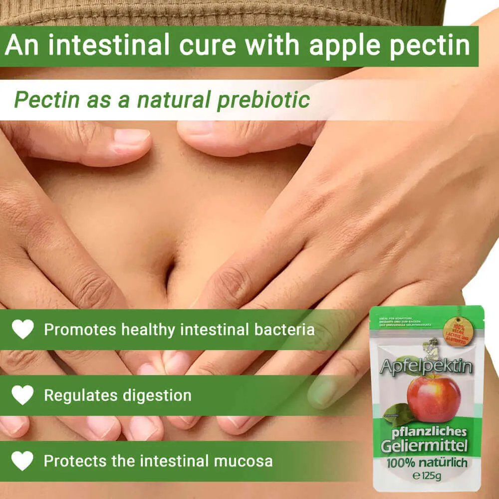 Apple pectin as a dietary fiber supplement for intestinal treatments aimed at weight reduction.