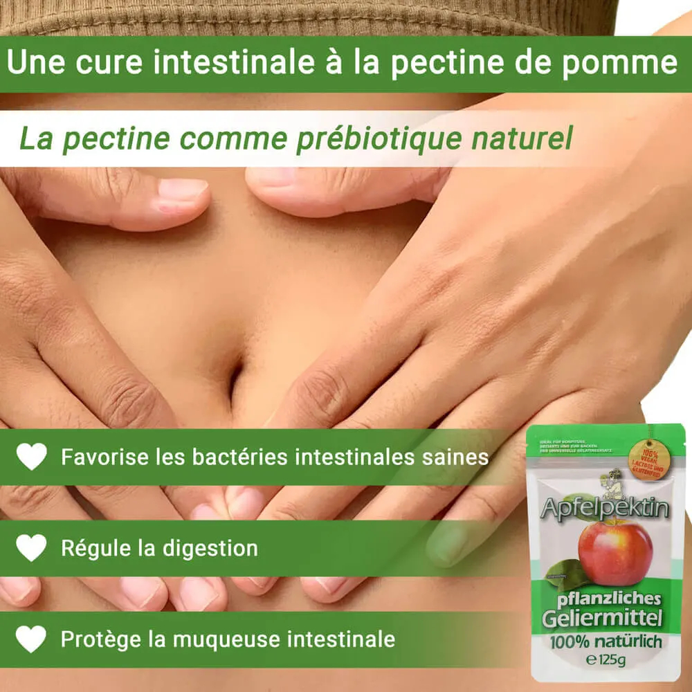 Comme supplément de fibres pour les cures intestinales de perte de poids, la pectine de pomme est recommandée.