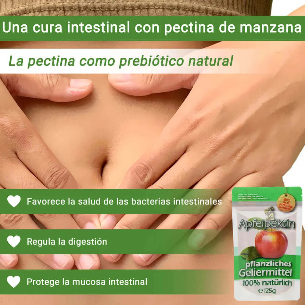Pectina de manzana como suplemento de fibra dietética para curas intestinales y reducción de peso.