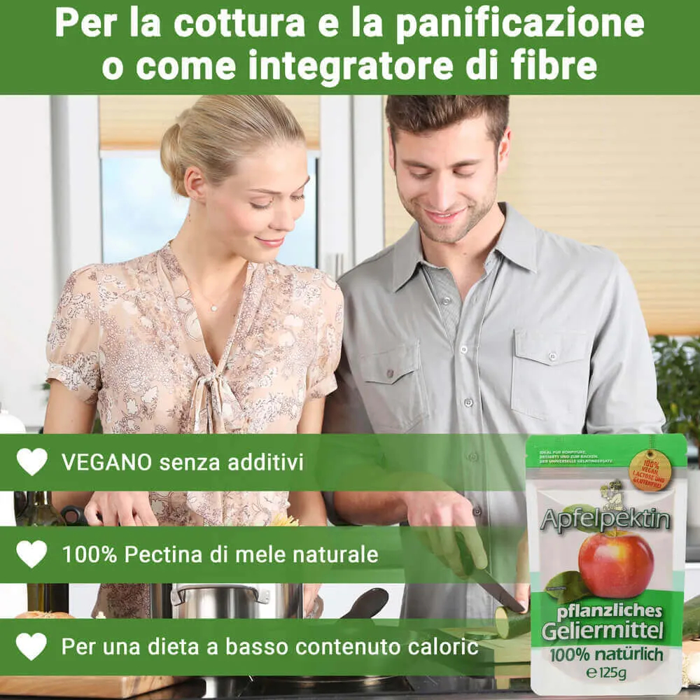 Per la cottura e la panificazione, oppure come integratore di fibre, la pectina di mele è ideale. 