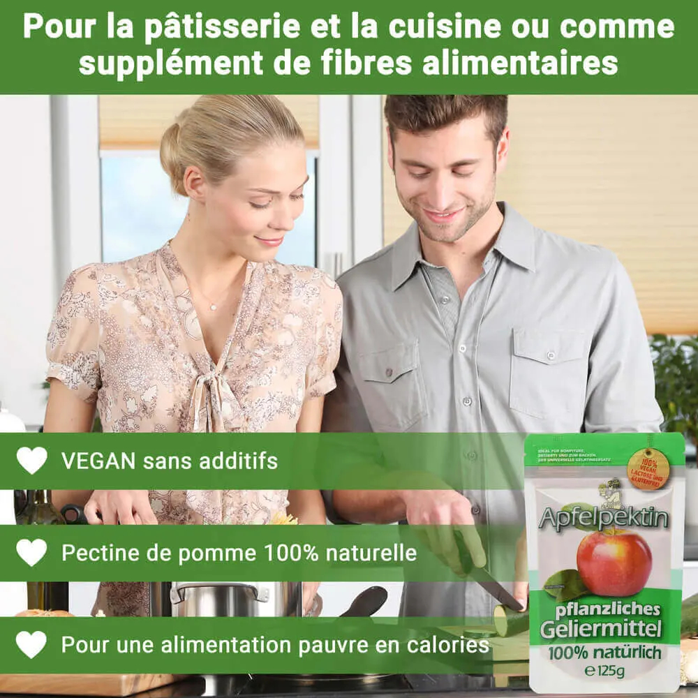 Dans la cuisine et la pâtisserie, la pectine de pomme sert comme agent de lestage ou comme supplément.