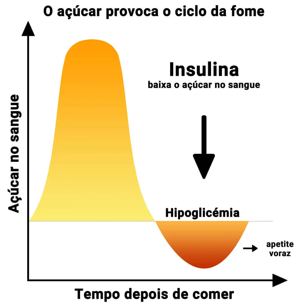 O açúcar cria um ciclo de fome. Metabolismo de fome e o impacto no corpo.