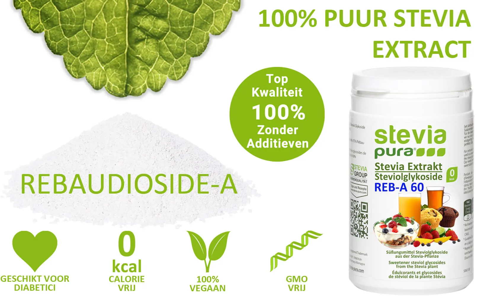 Koop Zuiver Stevia-Extract Poeder met Rebaudioside-A 60%