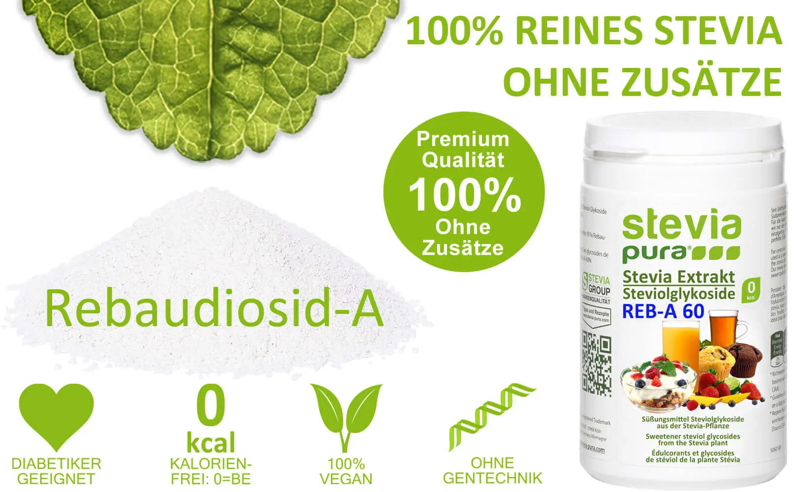 Kaufen Sie reines Stevia-Extrakt-Pulver mit Rebaudiosid-A 60%