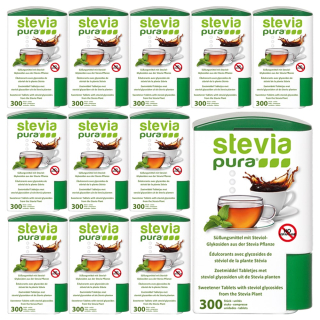 Stevia Süßstofftabletten | Stevia Tabletten | Stevia Tabs im Spender | 12x300