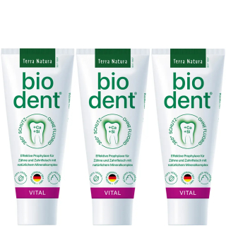 BioDent VITAL Zahncreme ohne Fluorid | Terra Natura Zahnpasta | 3 x 75ml