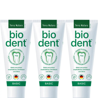 Biodent Basic Zahncreme ohne Fluorid | Terra Natura Zahnpasta | 3 x 75ml
