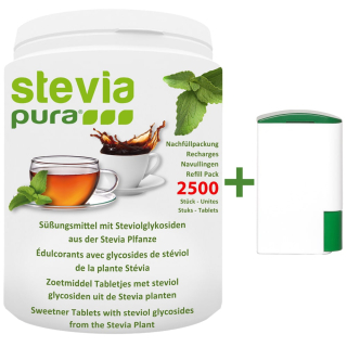 Stevia Süßstofftabletten Nachfüllpackung | Stevia Tabs | Stevia Tabletten + Spender | 2500