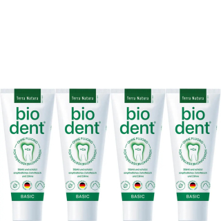 Biodent Basic Zahncreme ohne Fluorid | Terra Natura Zahnpasta | 4 x 75ml