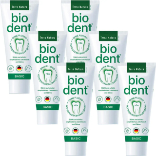 Biodent Basic Zahncreme ohne Fluorid | Terra Natura Zahnpasta | 6 x 75ml
